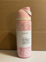 Owala FreeSip 32oz Water Bottle - Ribbon Toile Pink Lace Design - Image 3