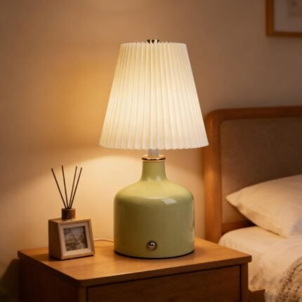 Vintage Pleated Rechargeable LED Table Lamp – Retro Cordless Accent Light