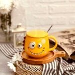 Cute Monster Ceramic Mug Set with Lid and Spoon – Quirky Tea & Coffee Cup - Image 3