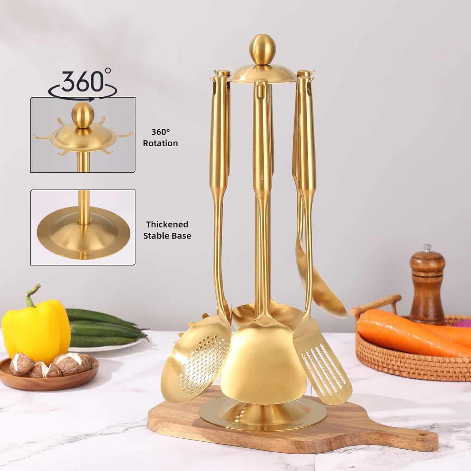 71N3xNA4X-L._AC_SL1500_ (1) Royal Gold 7-Piece Stainless Steel Cooking Utensils Set with Rotating Stand - Image 1