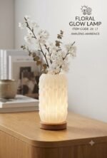 3D Printed Sculptural Vase Table Lamp - Modern LED Bedside Accent Light with Wood Base - Image 2