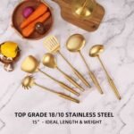 Royal Gold 7-Piece Stainless Steel Cooking Utensils Set with Rotating Stand - Image 2
