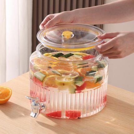 Ribbed Glass Beverage Dispenser with Tap & Lid 5.6L