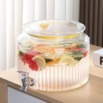 Ribbed Glass Beverage Dispenser with Tap & Lid 5.6L - Image 2