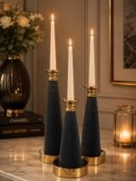 Luxury Fluted Black & Gold Candle Holder Set of 3 – Modern Table Candlestick Stands - Image 3