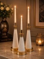 Luxury Fluted Black & Gold Candle Holder Set of 3 – Modern Table Candlestick Stands - Image 2