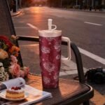 SITARAYURI Crimson Floral Double-Wall Insulated Tumbler with Handle & Straw - Image 2
