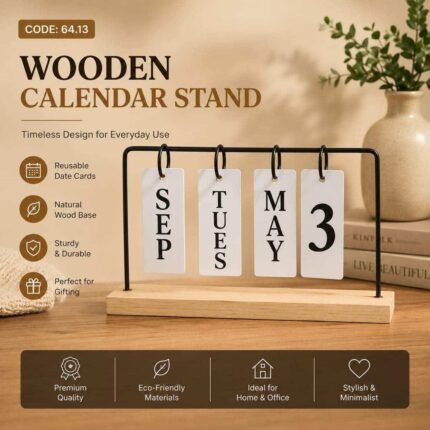 Premium Wooden Calendar Stand – Rectangular Perpetual Desk Calendar