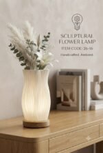 3D Printed Sculptural Vase Table Lamp - Modern LED Bedside Accent Light with Wood Base - Image 4