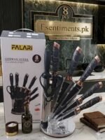Falari Premium 8-Piece German Steel Kitchen Knife Set with 360° Rotating Acrylic Stand