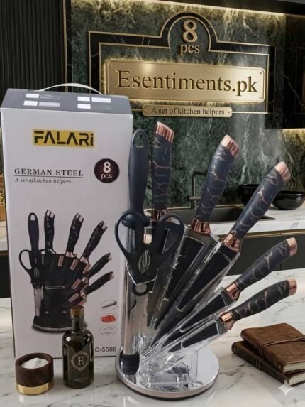 Falari Premium 8-Piece German Steel Kitchen Knife Set with 360° Rotating Acrylic Stand