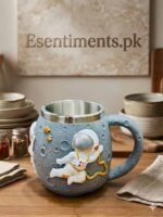 3D Outer Space Astronaut Moon Coffee Mug – Textured Lunar Surface Ceramic Cup with Stainless Steel Liner - Image 3