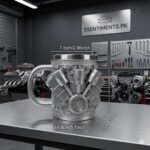 Premium Silver V8 Engine Mechanical Coffee Mug – Stainless Steel 3D Piston Motor Tankard - Image 2