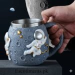 3D Outer Space Astronaut Moon Coffee Mug – Textured Lunar Surface Ceramic Cup with Stainless Steel Liner