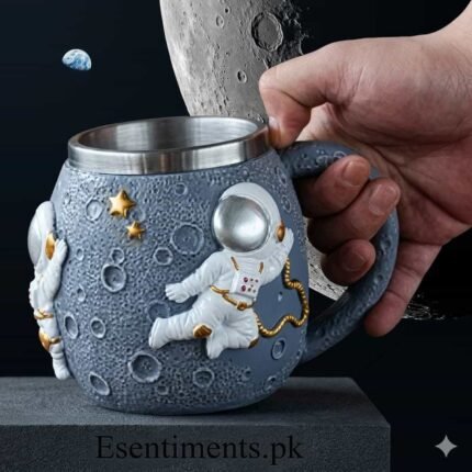 3D Outer Space Astronaut Moon Coffee Mug – Textured Lunar Surface Ceramic Cup with Stainless Steel Liner