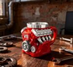 V8 Engine Block Stainless Steel Coffee Mug – 3D Mechanical Car Motor Cup with Insulated Handle
