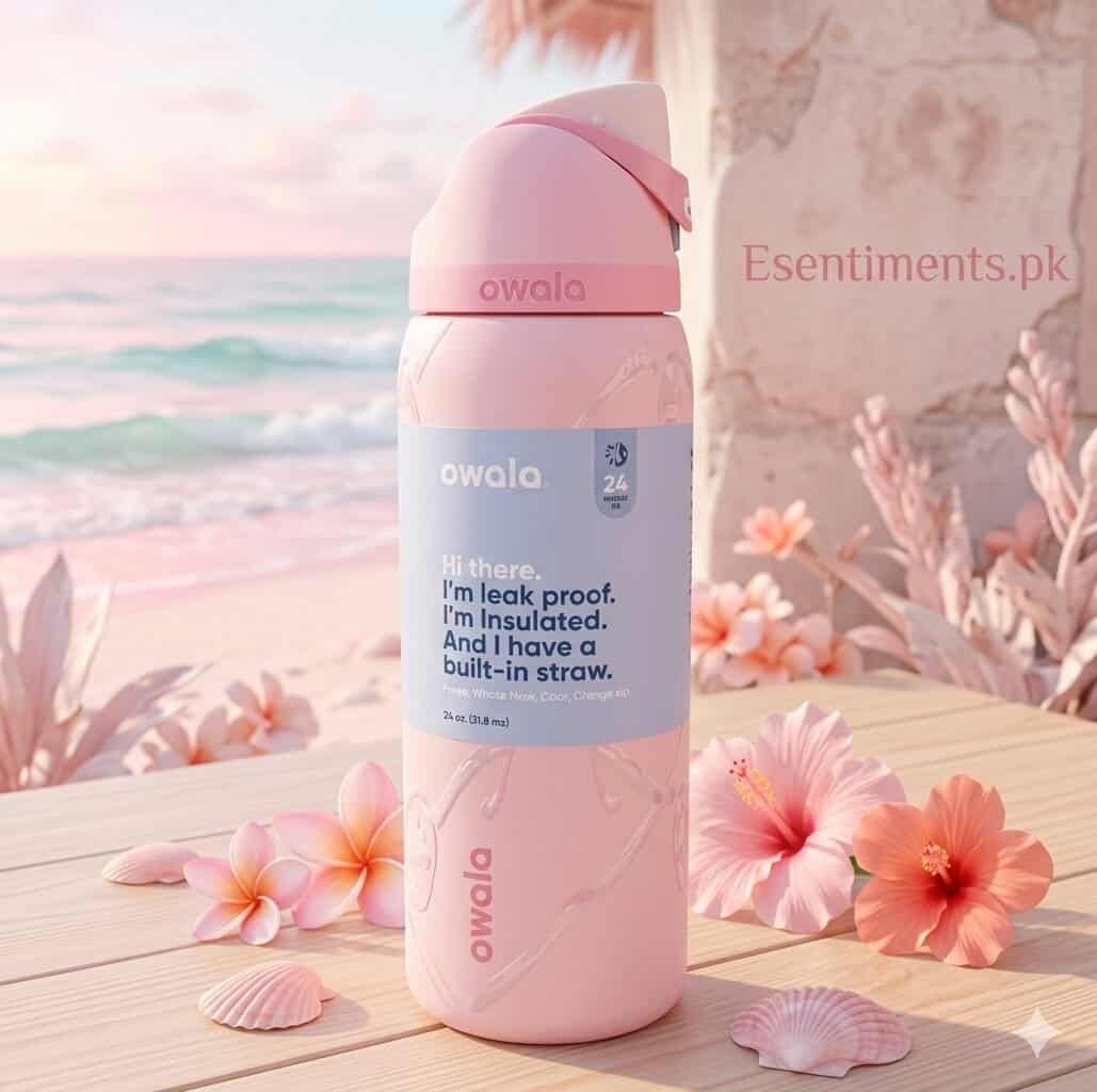 image_3ad59a72 (1) Owala FreeSip Insulated Stainless Steel Water Bottle - Sugar Plum Fairy Pink Bows (32 oz) - Image 1