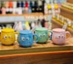 Cute Monster Ceramic Mug Set with Lid and Spoon – Quirky Tea & Coffee Cup - Image 2