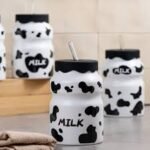 Cute Cow Pattern Ceramic Milk Mug with Silicone Lid & Straw – 470ml - Image 4