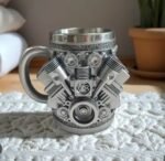 Premium Silver V8 Engine Mechanical Coffee Mug – Stainless Steel 3D Piston Motor Tankard - Image 4
