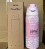 Owala FreeSip 32oz Water Bottle - Ribbon Toile Pink Lace Design - Image 2