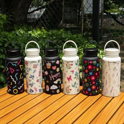 Premium 32oz Insulated Stainless Steel Water Bottle – Aesthetic Thermotrek Floral & Graphic Wide Mouth Travel Flask