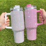 Luxury 40oz Bling Rhinestone Stainless Steel Insulated Tumbler Mug with Handle & Straw - Image 2