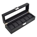 Premium 6-Slot Carbon Fiber Watch Organizer Box with Glass Display Lid – Black - Image 4