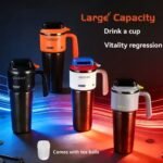 40oz Insulated Stainless Steel Tumbler with Handle – Cyberpunk Cyber-Mech Tactical Travel Mug with 3-Way Leak-Proof Lid - Image 4