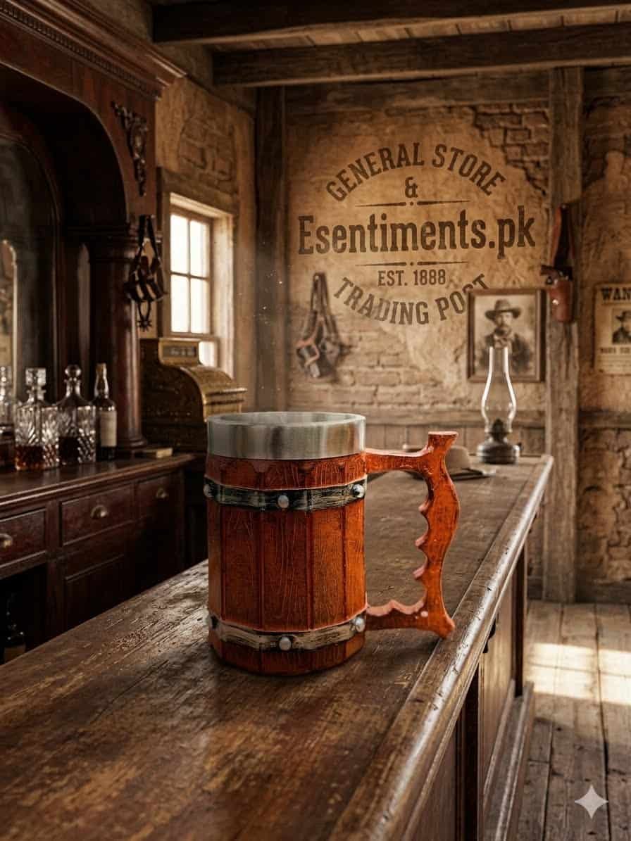 download (1) Premium Medieval Wooden Barrel Style Stainless Steel Mug - Image 1