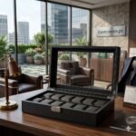 Premium 12-Slot Leather Watch Organizer Box with Glass Display Lid – Black - Image 5