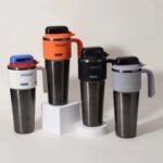 40oz Insulated Stainless Steel Tumbler with Handle – Cyberpunk Cyber-Mech Tactical Travel Mug with 3-Way Leak-Proof Lid