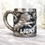 Premium Silver Lion King Embossed Stainless Steel Mug