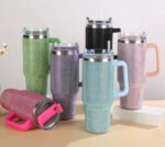Luxury 40oz Bling Rhinestone Stainless Steel Insulated Tumbler Mug with Handle & Straw