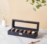 Premium 6-Slot Carbon Fiber Watch Organizer Box with Glass Display Lid – Black - Image 2