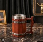 Premium Medieval Wooden Barrel Style Stainless Steel Mug - Image 2