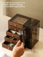 Premium 5-Drawer Wooden Jewelry Organizer with Side Necklace Cabinet - Image 2