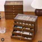 Premium 5-Tier Wooden Jewelry Organizer Box – Multi-Layer Storage Case with Transparent Lid and Velvet Drawers