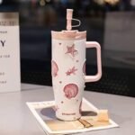Sitarayuri Pearled Bow Insulated Tumbler with Handle & Straw – 1200ml / 40oz - Image 3