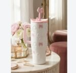 Sitarayuri Pearled Bow Insulated Tumbler with Handle & Straw – 1200ml / 40oz - Image 8